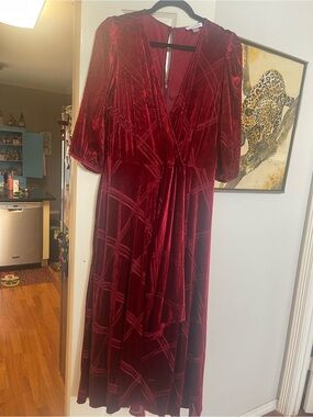 Calvin Klein Red Velvet Midi Dress